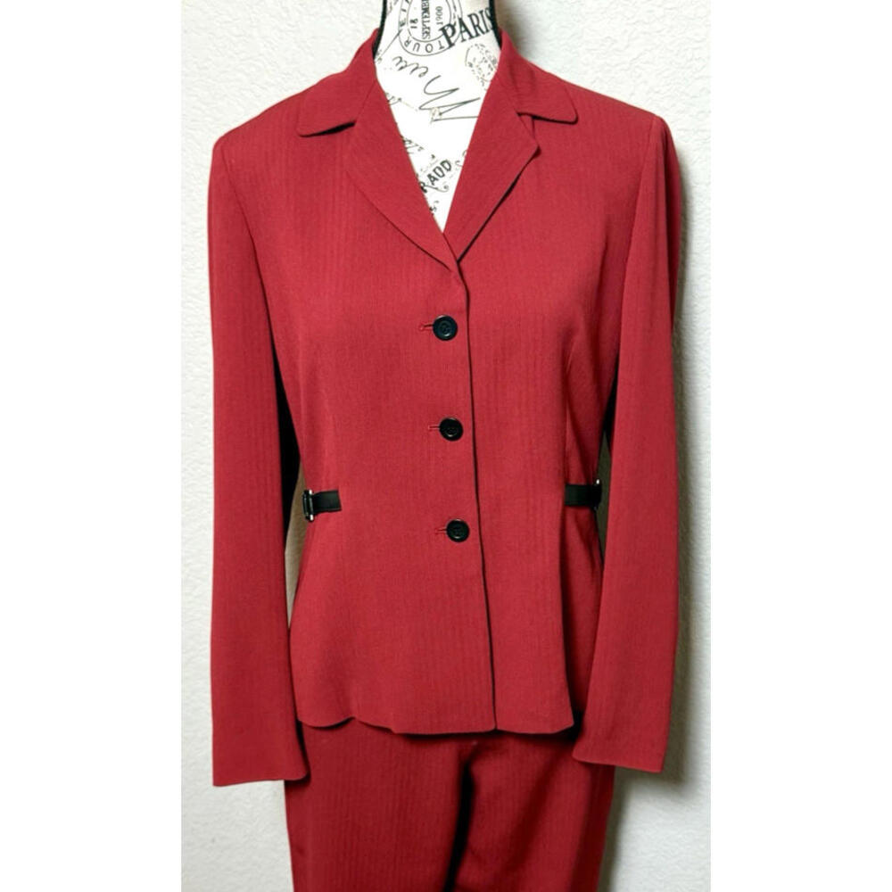 VTG Alex Garfield & Marks Womens Ribbed Pant Suit Blazer Red/Wine Color SZ 4